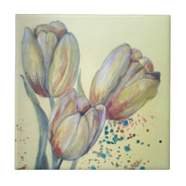 Drei gelbe Tulpen-Bouquet Fliese