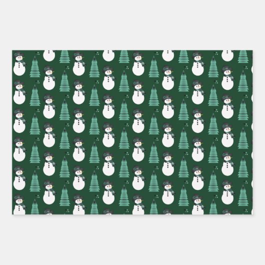 Drei Gemusterte Snowman-Designs Geschenkpapier Set (Vorderseite 3)