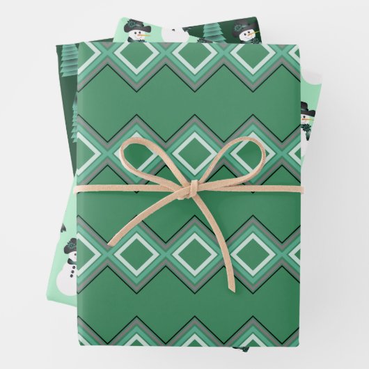 Drei Gemusterte Snowman-Designs Geschenkpapier Set (Beispiel)