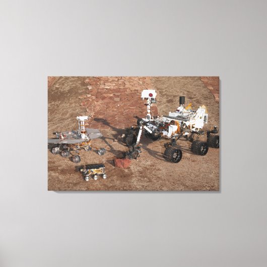 Drei Generationen von Mars-Rover. Leinwanddruck (Vorderseite)