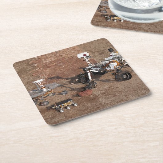 Drei Generationen von Mars-Rover. Rechteckiger Pappuntersetzer (angewinkelt)