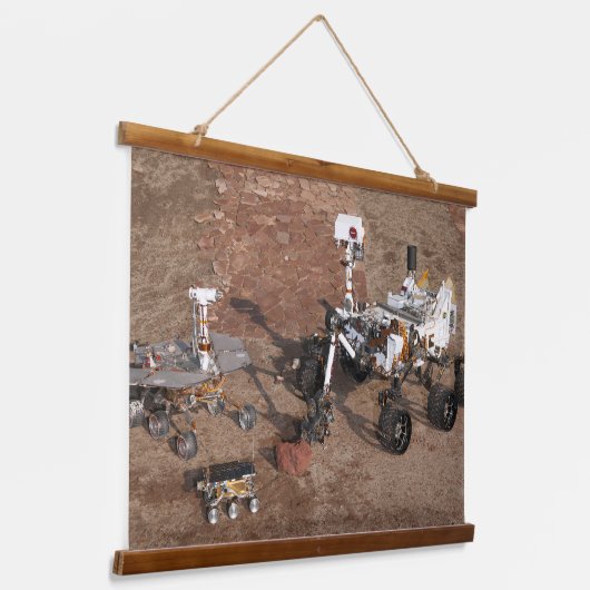 Drei Generationen von Mars-Rover. Wandteppich Mit Holzrahmen (Gewinkelt)