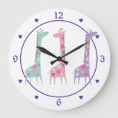Drei Gepunktete Giraffen Lila Herzkinder Große Wanduhr (Vorderseite)