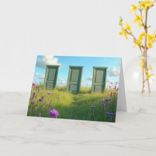 Drei geschlossene Türen zum Nachdenken Karte (Gelbe Blume)