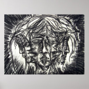 Drei Gesichter von Metallkrankheit Kohlezeichnung Poster