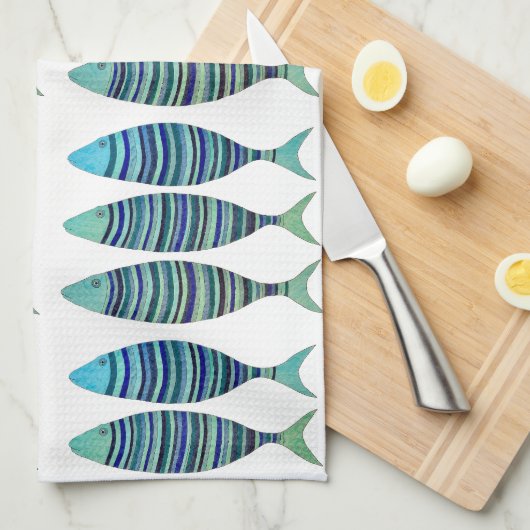 Drei gestreifte Fische Geschirrtuch (Viertel Falte)