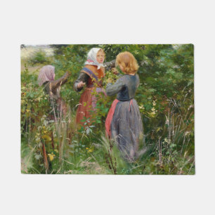 Drei Girls Picking BlackBerry (von Brendekilde) Fußmatte