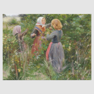 Drei Girls Picking BlackBerry (von Brendekilde) Seidenpapier