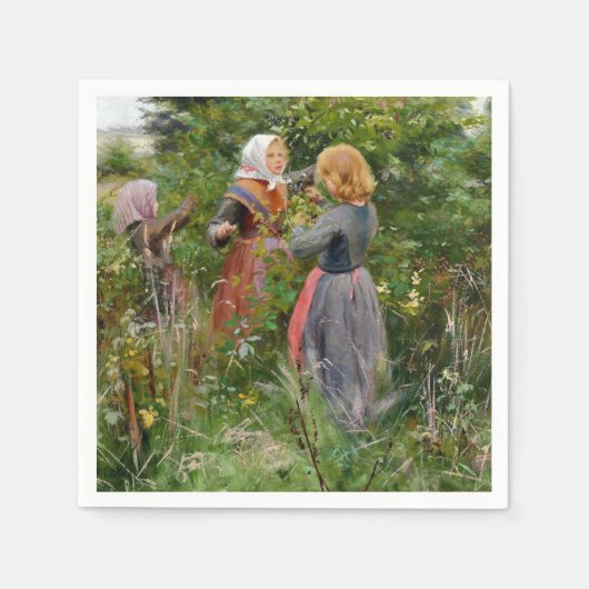 Drei Girls Picking BlackBerry (von Brendekilde) Serviette (Vorderseite)