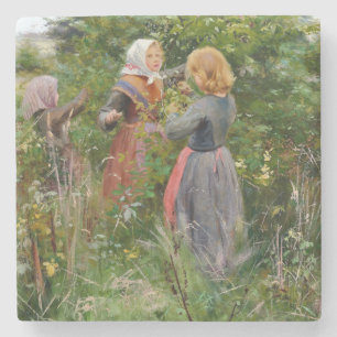 Drei Girls Picking BlackBerry (von Brendekilde) Steinuntersetzer
