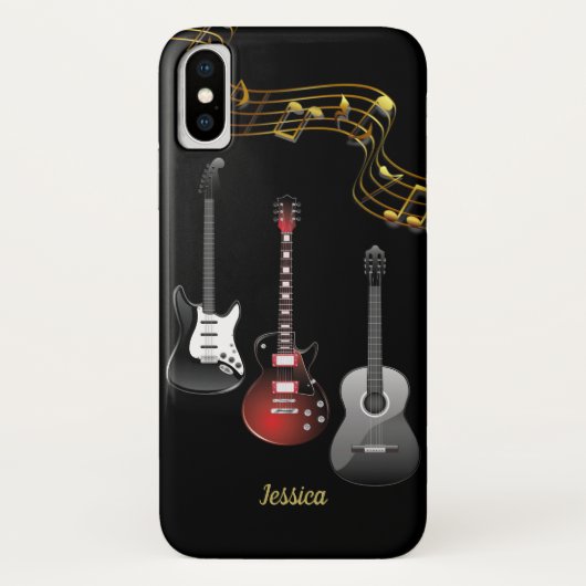 Drei Gitarren und Musiknoten, Name Case-Mate iPhone Hülle (Rückseite)