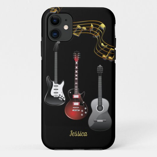Drei Gitarren und Musiknoten, Name Case-Mate iPhone Hülle (Rückseite)