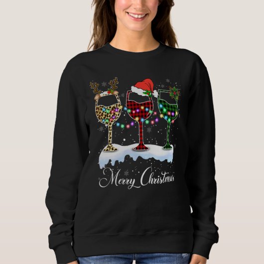 Drei Glas Rotwein und Weihnachtslicht froh Sweatshirt (Vorderseite)
