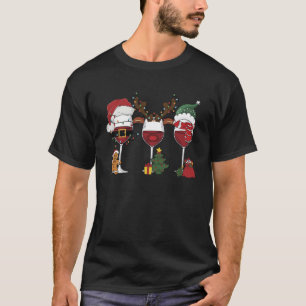 Drei Gläser Rotwein Weihnachtsmannmütze Reindeer C T-Shirt