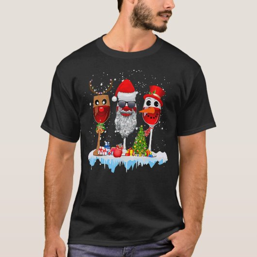 Drei Gläser Weihnachtsmannmütze Weihnachten T-Shirt (Vorderseite)