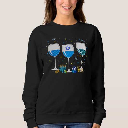 Drei Gläser Wein Leopard Trinker Chanukka Teil Sweatshirt (Vorderseite)