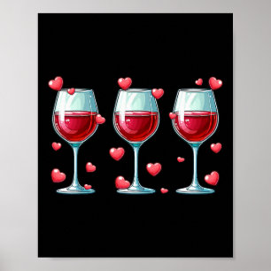 Drei Gläser Wein Valentinstag Paar Lustiger Trinke Poster