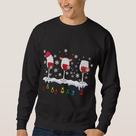 Drei Gläser Wein Weihnachtsmannmütze Weihnachten t Sweatshirt (Vorderseite)