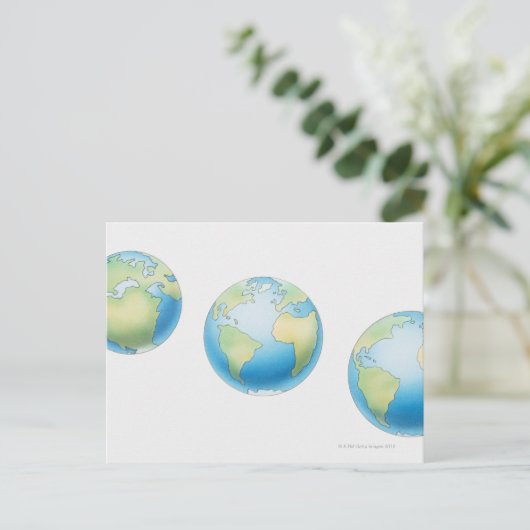 Drei Globes Postkarte (Stehend Vorderseite)