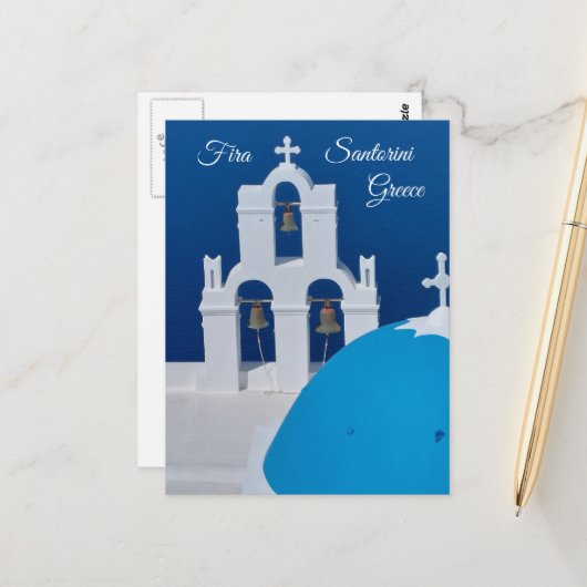 Drei Glocken Fira, Santorini, Griechenland Postkarte (Vorderseite/Rückseite Beispiel)