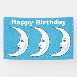 Drei glückliche Birthday White Crescent Moon Faces Banner