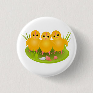 Drei glückliche Ostergelbe Küken Button