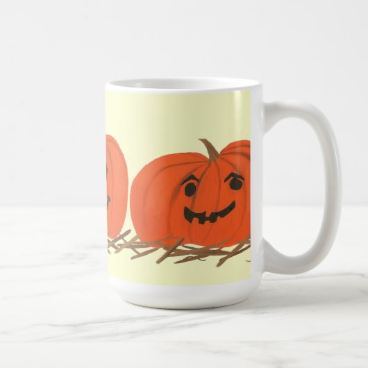 Drei glückliche Pumpkins in Hay Halloween-Tasse Kaffeetasse (Rechts)