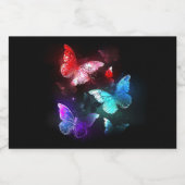 Drei glühende Schmetterlinge im Hintergrund Alkoholflaschenetikett (Einzelnes Label)