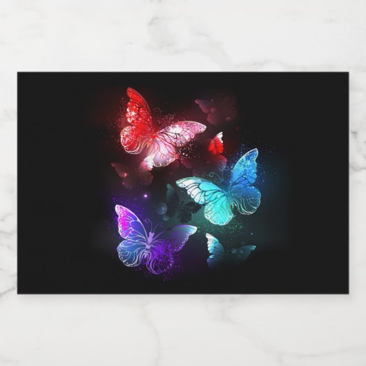 Drei glühende Schmetterlinge im Hintergrund Alkoholflaschenetikett (Einzelnes Label)