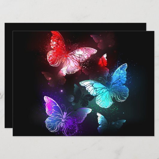 Drei glühende Schmetterlinge im Hintergrund Ankündigung (Vorne/Hinten)