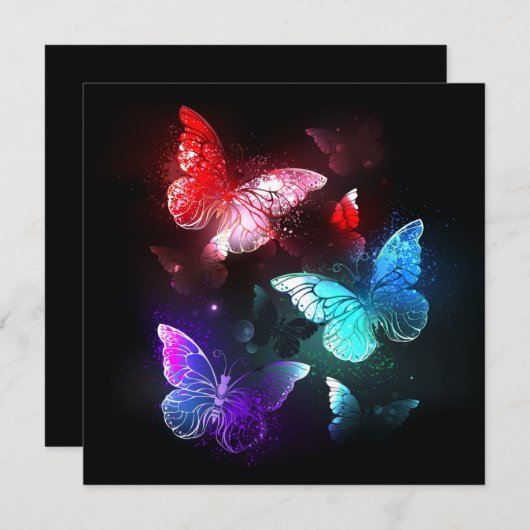 Drei glühende Schmetterlinge im Hintergrund Ankündigung (Vorne/Hinten)