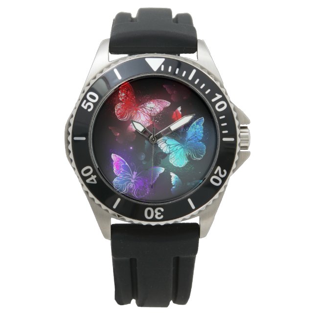 Drei glühende Schmetterlinge im Hintergrund Armbanduhr (Vorderseite)