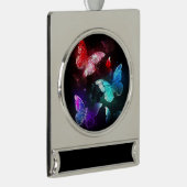 Drei glühende Schmetterlinge im Hintergrund Banner-Ornament Silber (Rechts)