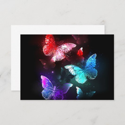 Drei glühende Schmetterlinge im Hintergrund Begleitkarte (Vorne/Hinten)