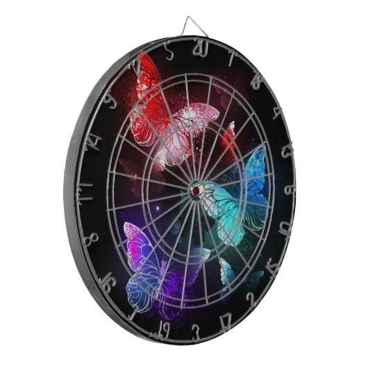 Drei glühende Schmetterlinge im Hintergrund Dartscheibe (Vorderseite Links)