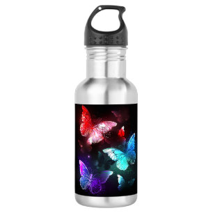 Drei glühende Schmetterlinge im Hintergrund Edelstahlflasche