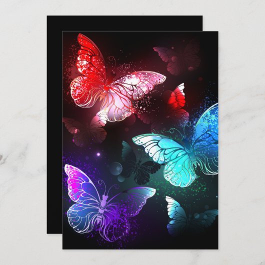 Drei glühende Schmetterlinge im Hintergrund Einladung (Vorne/Hinten)