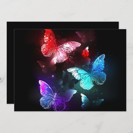 Drei glühende Schmetterlinge im Hintergrund Einladung (Vorne/Hinten)
