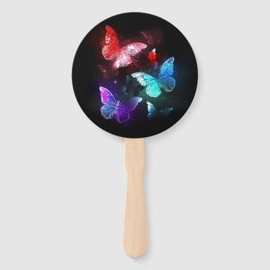 Drei glühende Schmetterlinge im Hintergrund Fächer (Vorderseite)