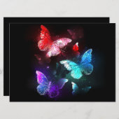 Drei glühende Schmetterlinge im Hintergrund Feiertagskarte (Vorne/Hinten)