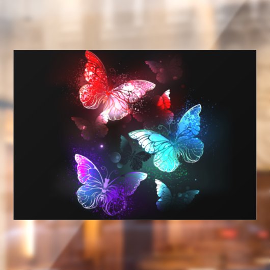 Drei glühende Schmetterlinge im Hintergrund Fensteraufkleber (Blatt 2)