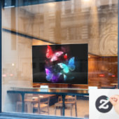 Drei glühende Schmetterlinge im Hintergrund Fensteraufkleber (Café-Fenster)
