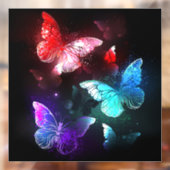 Drei glühende Schmetterlinge im Hintergrund Fensteraufkleber (Blatt 2)