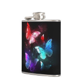 Drei glühende Schmetterlinge im Hintergrund Flachmann (Links)