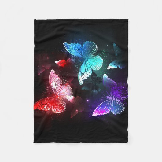 Drei glühende Schmetterlinge im Hintergrund Fleecedecke (Vorderseite)