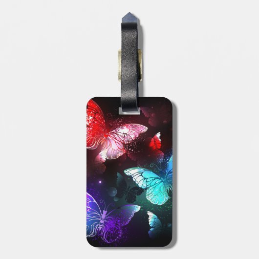 Drei glühende Schmetterlinge im Hintergrund Gepäckanhänger (Rückseite vertikal)