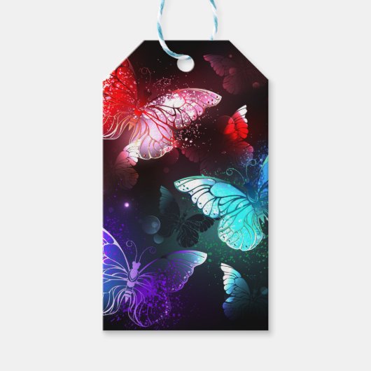 Drei glühende Schmetterlinge im Hintergrund Geschenkanhänger (Vorderseite)