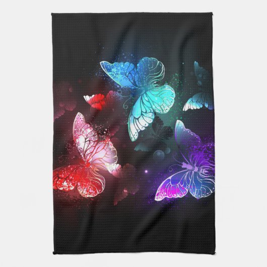 Drei glühende Schmetterlinge im Hintergrund Geschirrtuch (Vertikal)