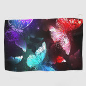 Drei glühende Schmetterlinge im Hintergrund Golfhandtuch (Horizontal)
