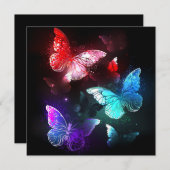 Drei glühende Schmetterlinge im Hintergrund Hinweiskarte (Vorne/Hinten)